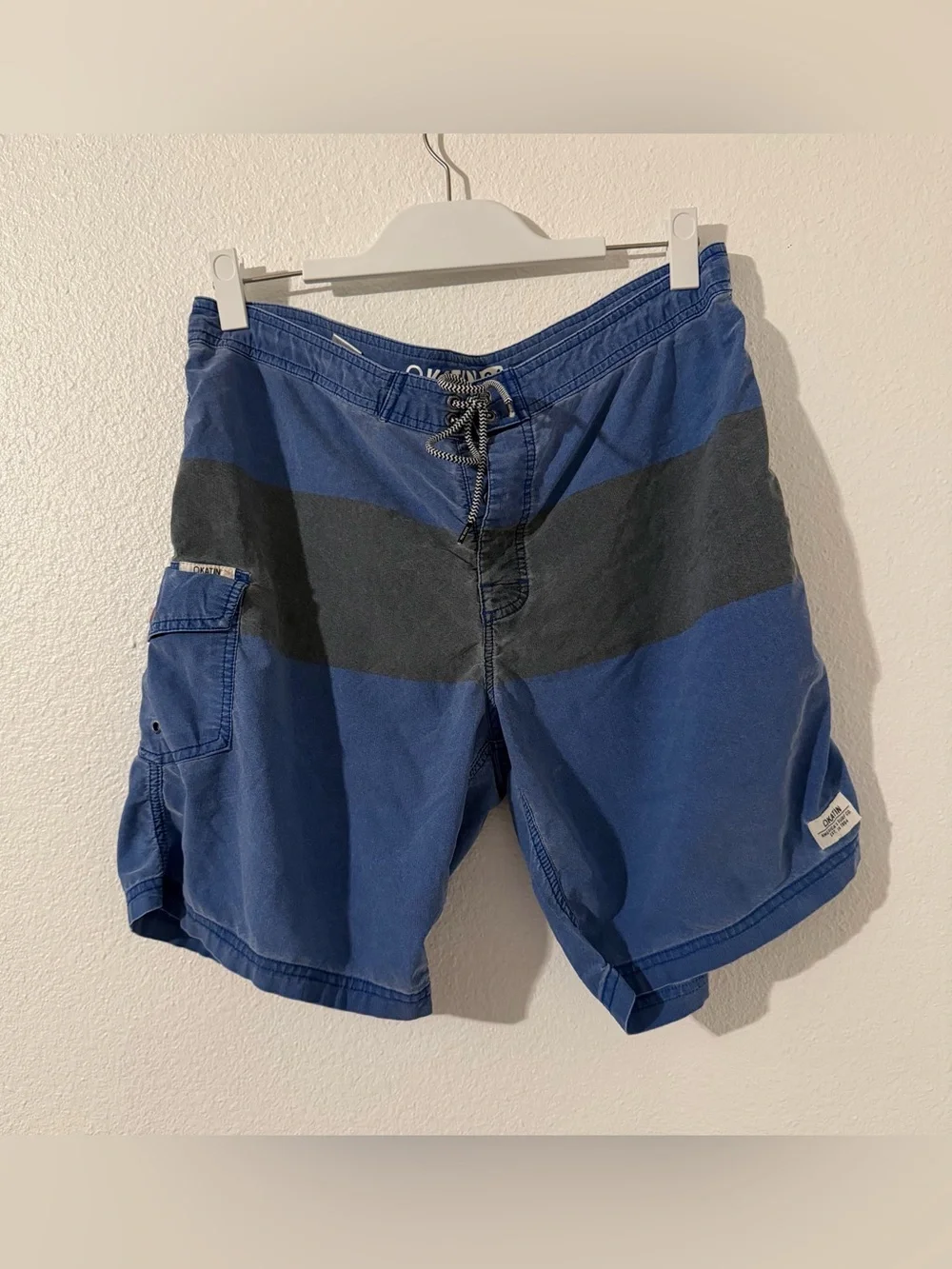 Katin Blue and Charcoal Two-Tone Drawstring Swim Shorts Size 34